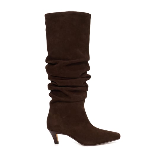 Dune Ladies Saunders - Ruched Suede Knee High Comma Heel Boots - Image 2