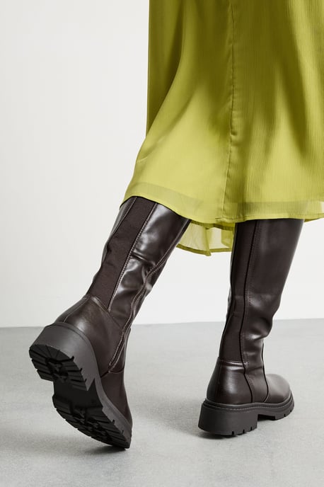 Faith: Daphne Faux Leather Back Elastic Chunky Knee Boots - Image 3