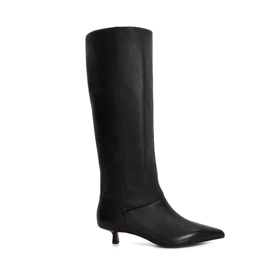 Dune Ladies Sloan - Leather Pointed Knee High Kitten Heel Boots - Image 2