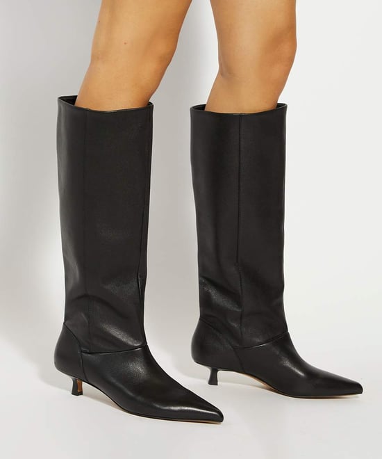 Dune Ladies Sloan - Leather Pointed Knee High Kitten Heel Boots - Image 3