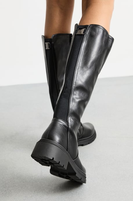 Faith: Daphne Faux Leather Back Elastic Chunky Knee Boots - Image 3