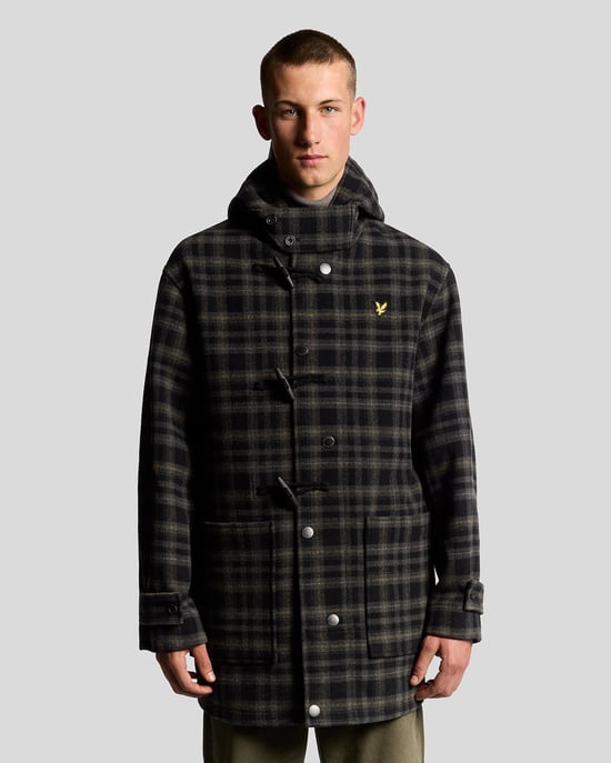Lyle & Scott Modular Tartan Duffle Coat - Black - Image 1
