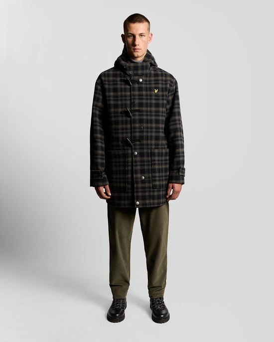 Lyle & Scott Modular Tartan Duffle Coat - Black - Image 2