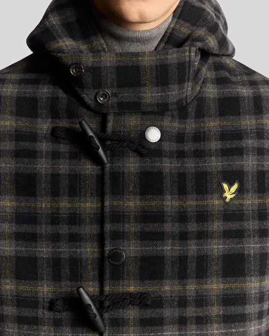 Lyle & Scott Modular Tartan Duffle Coat - Black - Image 3