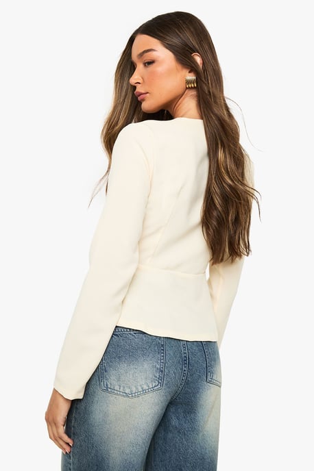Gold Button Peplum Blazer - Image 2