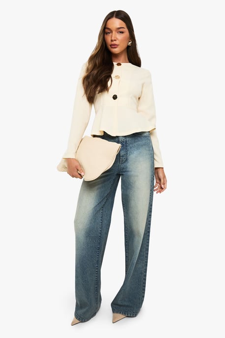 Gold Button Peplum Blazer - Image 3