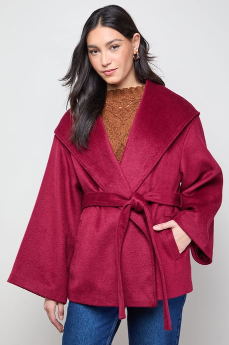 Hooded Cropped Belted Coat - Image 1