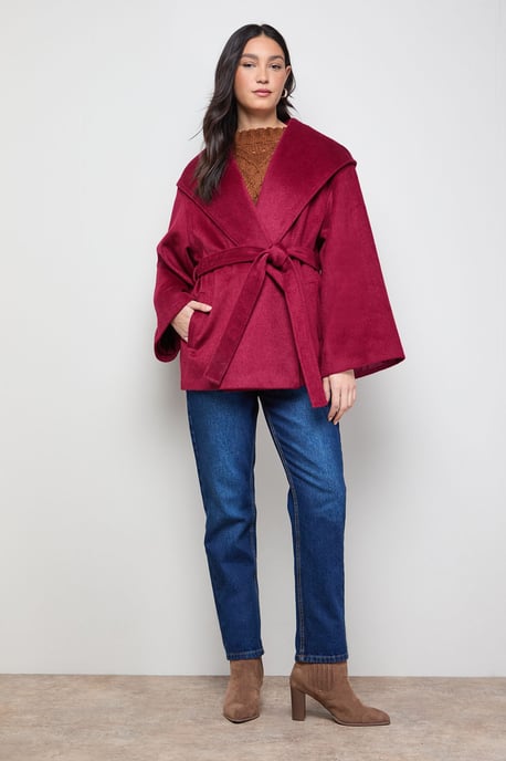 Hooded Cropped Belted Coat - Image 2