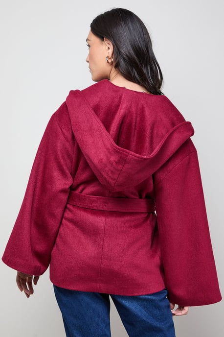 Hooded Cropped Belted Coat - Image 4