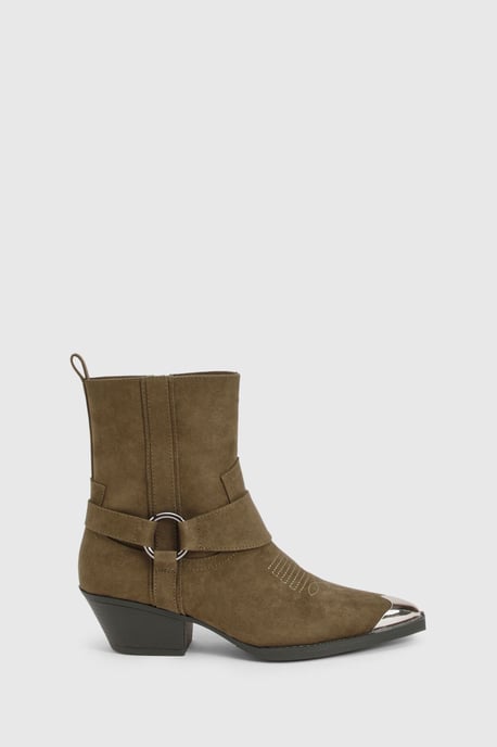 Faux Suede Silver Toe Cap Western Ankle Cowboy Boots - Image 3