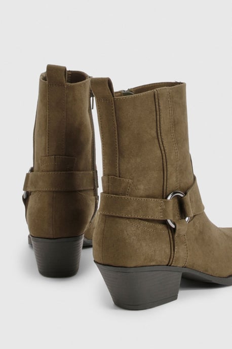 Faux Suede Silver Toe Cap Western Ankle Cowboy Boots - Image 4