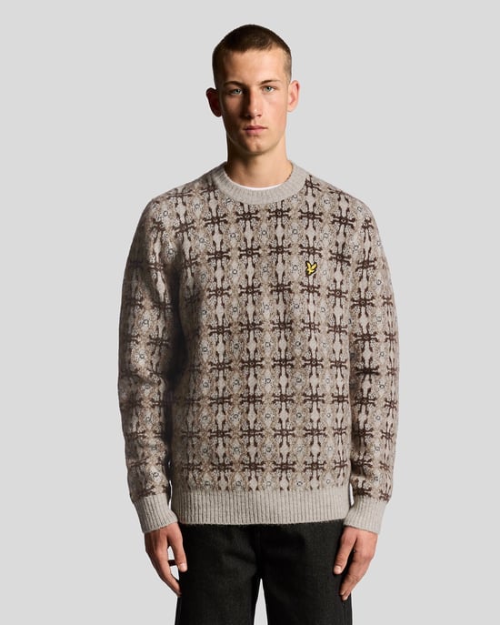 Lyle & Scott Borstad Intarsia Stickad Crew Tröja - Grå - Image 1