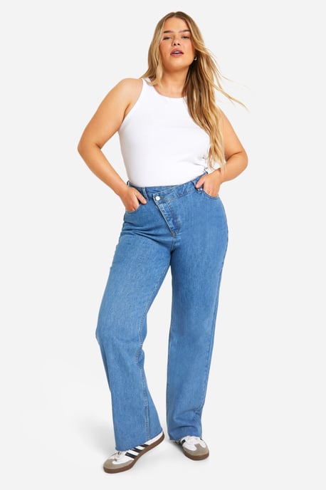 Plus Asymmetric Waist Straight Jeans - Image 1