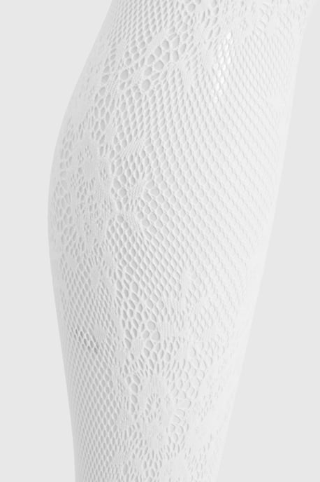 White Floral Lace Fishnet Tights - Image 3