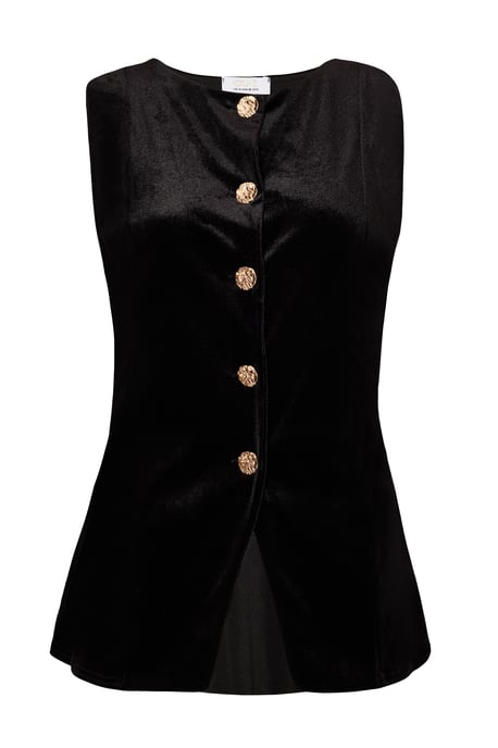 Black Velvet Round Neck Waistcoat - Image 2