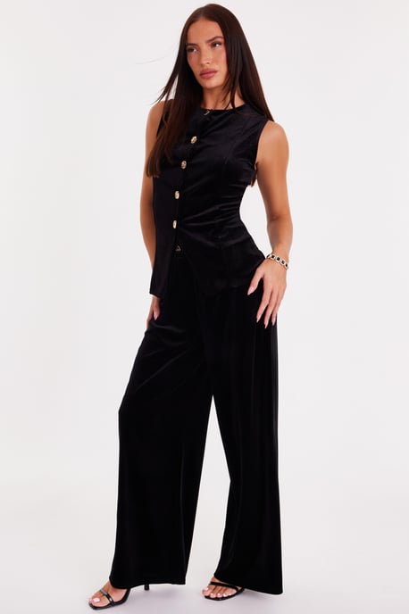 Black Velvet Round Neck Waistcoat - Image 4