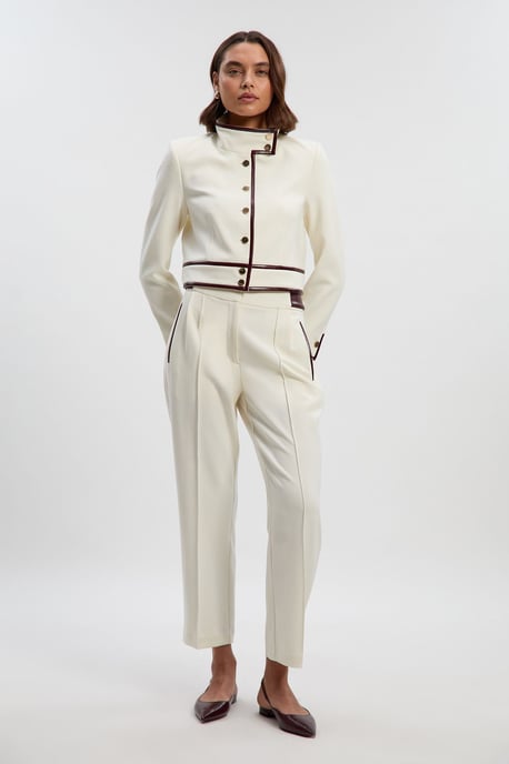 Compact Stretch Pu Mix Tailored Belted Jacket - Image 2