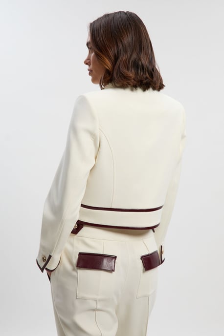 Compact Stretch Pu Mix Tailored Belted Jacket - Image 4