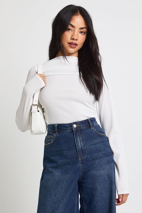 Ribbed Draped Front Long Sleeve Top - Image 2