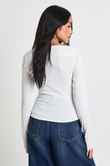 Ribbed Draped Front Long Sleeve Top - Image 3