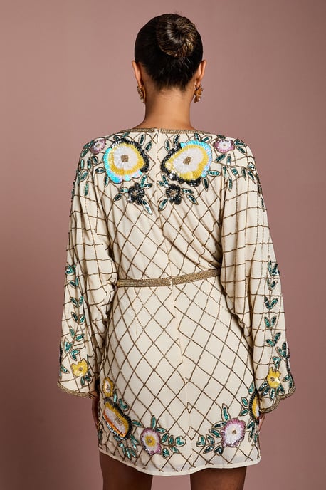 Petite Wrap Top Floral Embellished Mini Dress - Image 3