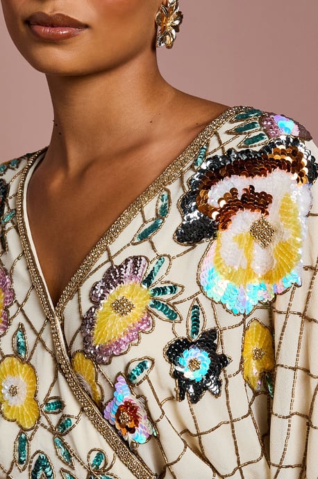 Petite Wrap Top Floral Embellished Mini Dress - Image 5