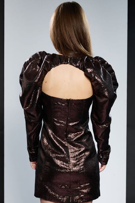 Runway 1.8.18 Ruched Shoulder Metallic Mini Dress - Image 3