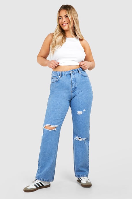 Plus Straight Leg Ripped Jean - Image 1