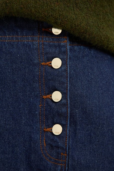 Denim Asymmetric Button Front A line Skirt - Image 3
