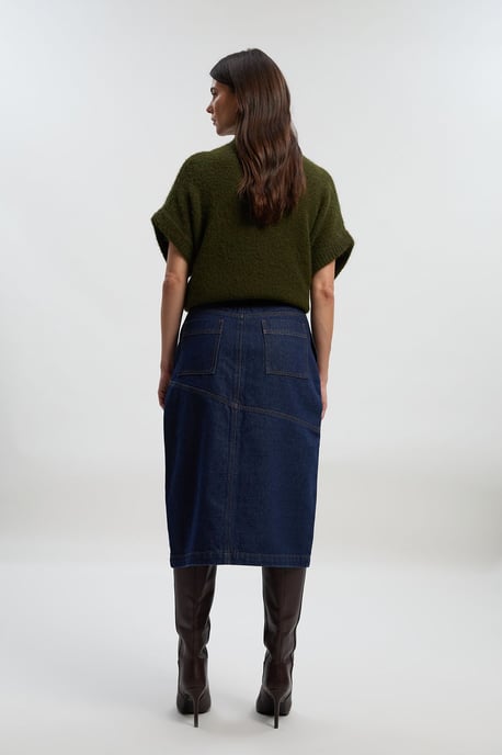 Denim Asymmetric Button Front A line Skirt - Image 4