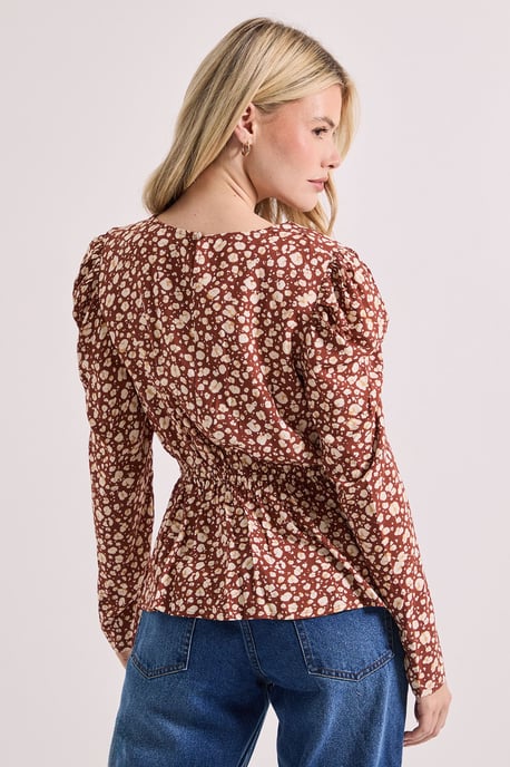 Animal Button Detail Printed Peplum Blouse - Image 3