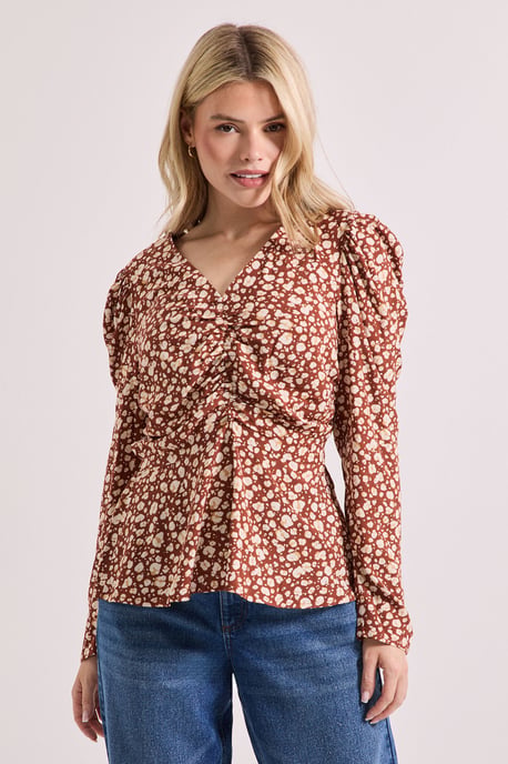 Animal Button Detail Printed Peplum Blouse - Image 4