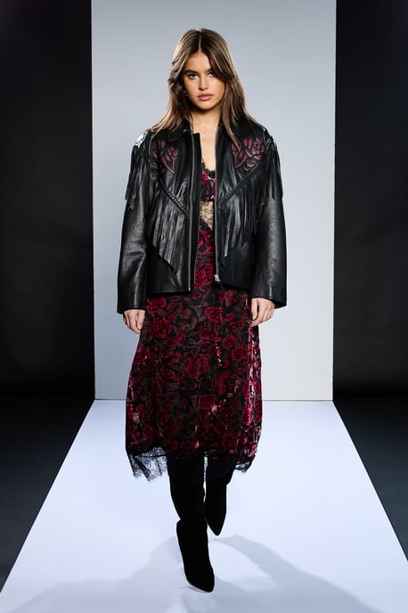 Runway 1.8.1.8 Leather Rose Detail Fringed Jacket - Image 1