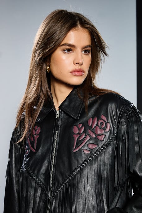 Runway 1.8.1.8 Leather Rose Detail Fringed Jacket - Image 4