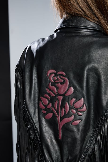 Runway 1.8.1.8 Leather Rose Detail Fringed Jacket - Image 5