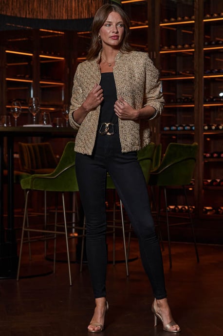 Gold Embellished Boucle Bomber Jacket - Image 3
