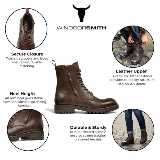 Windsorsmith Heren Marron Bruine Leren Militaire Gevechtslaarzen - Willem - Image 2
