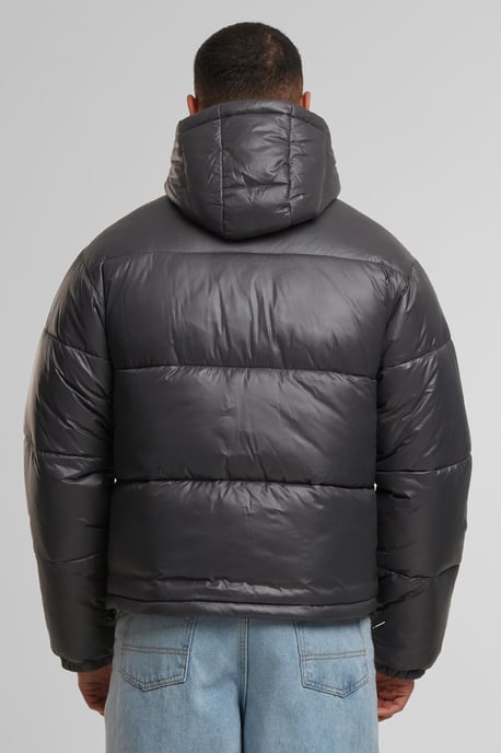 Grey Shiny Padded Puffer Hooded Zip Jacket - Image 2