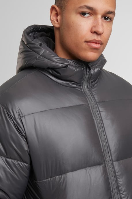 Grey Shiny Padded Puffer Hooded Zip Jacket - Image 3