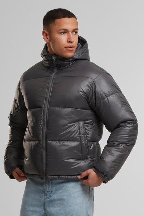 Grey Shiny Padded Puffer Hooded Zip Jacket - Image 6