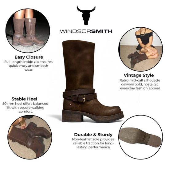 Windsorsmith Womens Brownie Suede Leather Mid-Calf High Western Riding Boots - Gotcha - Image 2