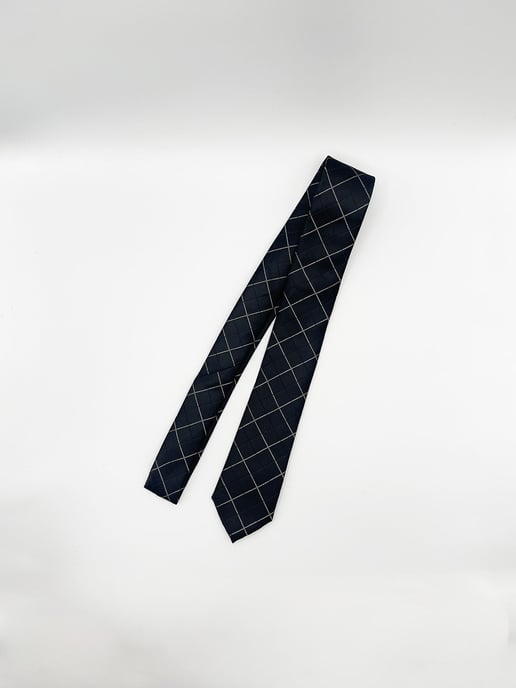 Minimal Check Print Tie in Black - Image 2