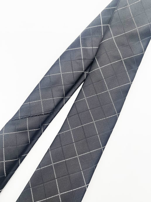 Minimal Check Print Tie in Black - Image 3