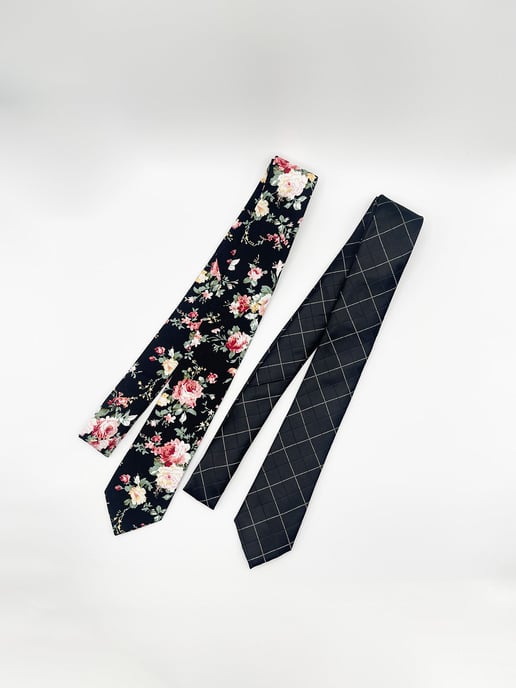 Minimal Check & Floral Print Tie Set - Image 1