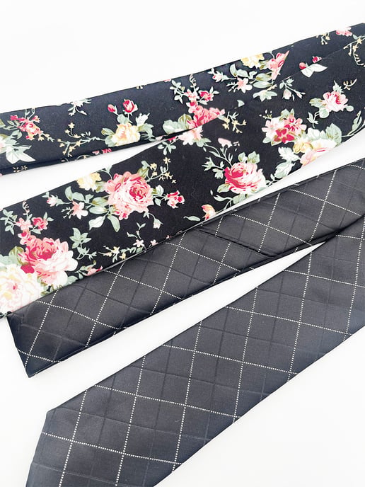 Minimal Check & Floral Print Tie Set - Image 3