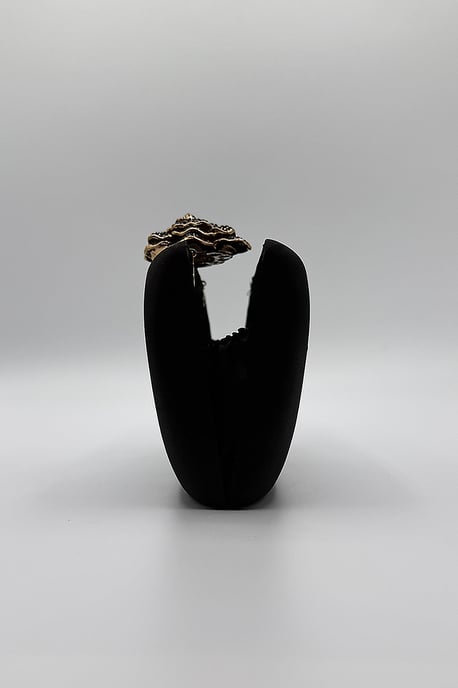 Satin Clutch Bag with Rose Jewel in Black - Image 2