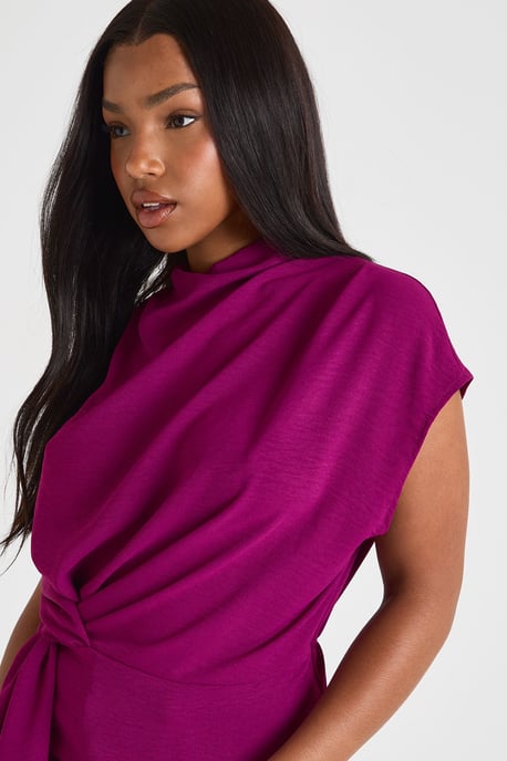 Hammered Knot Front Cowl Neck Blouse - Image 4