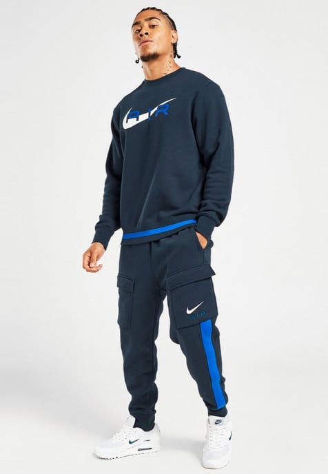 Nike Air Mens Fleece BB Crewneck Tracksuit in Navy - Image 1