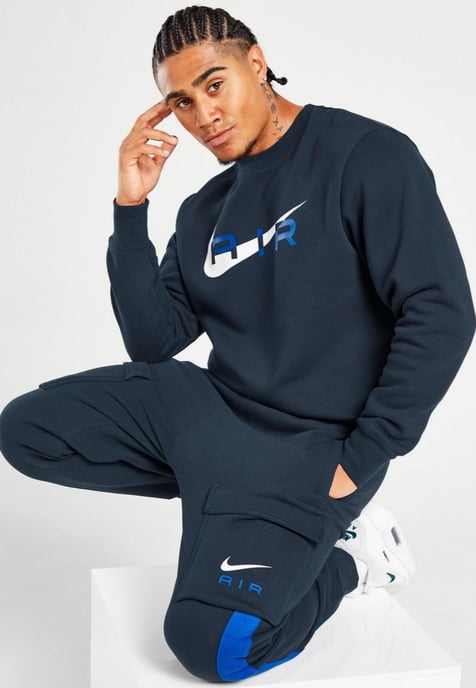 Nike Air Mens Fleece BB Crewneck Tracksuit in Navy - Image 2