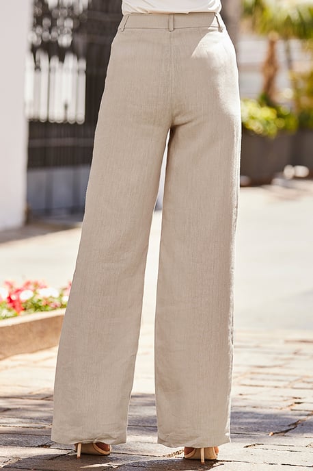 Natural Linen Wide Leg Trousers - Image 5